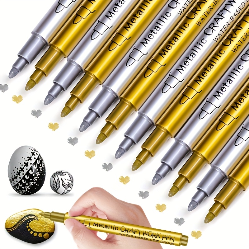 

9-pack Metallic Craft Pens In Golden, Silver, And Rose Colors, Ideal For Signing And Artistic Purposes, Water-based Markers Suitable For Large Festivals.