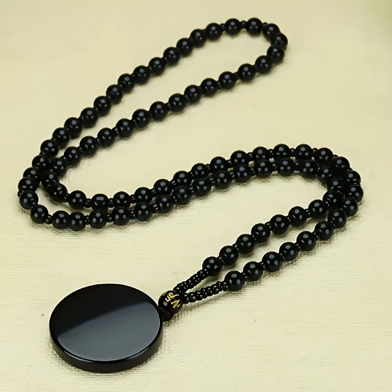 TEMU 2025 Men's High-end Obsidian Vintage Chinese Style Men's Fifty-style Pendant Chain, Women's Necklace, Gift