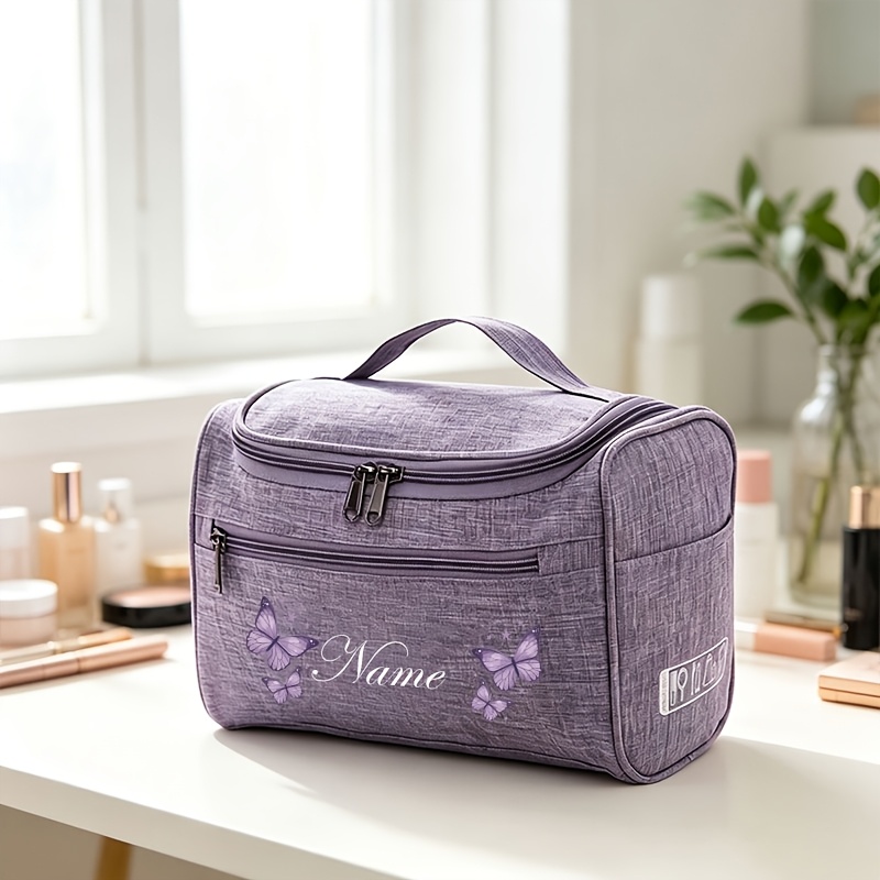 TEMU [toiletry Bag] Customizable With Name Or Blessing, Print, Available In Multiple Colors, Double Zipper Closure, Multiple Compartments With Large