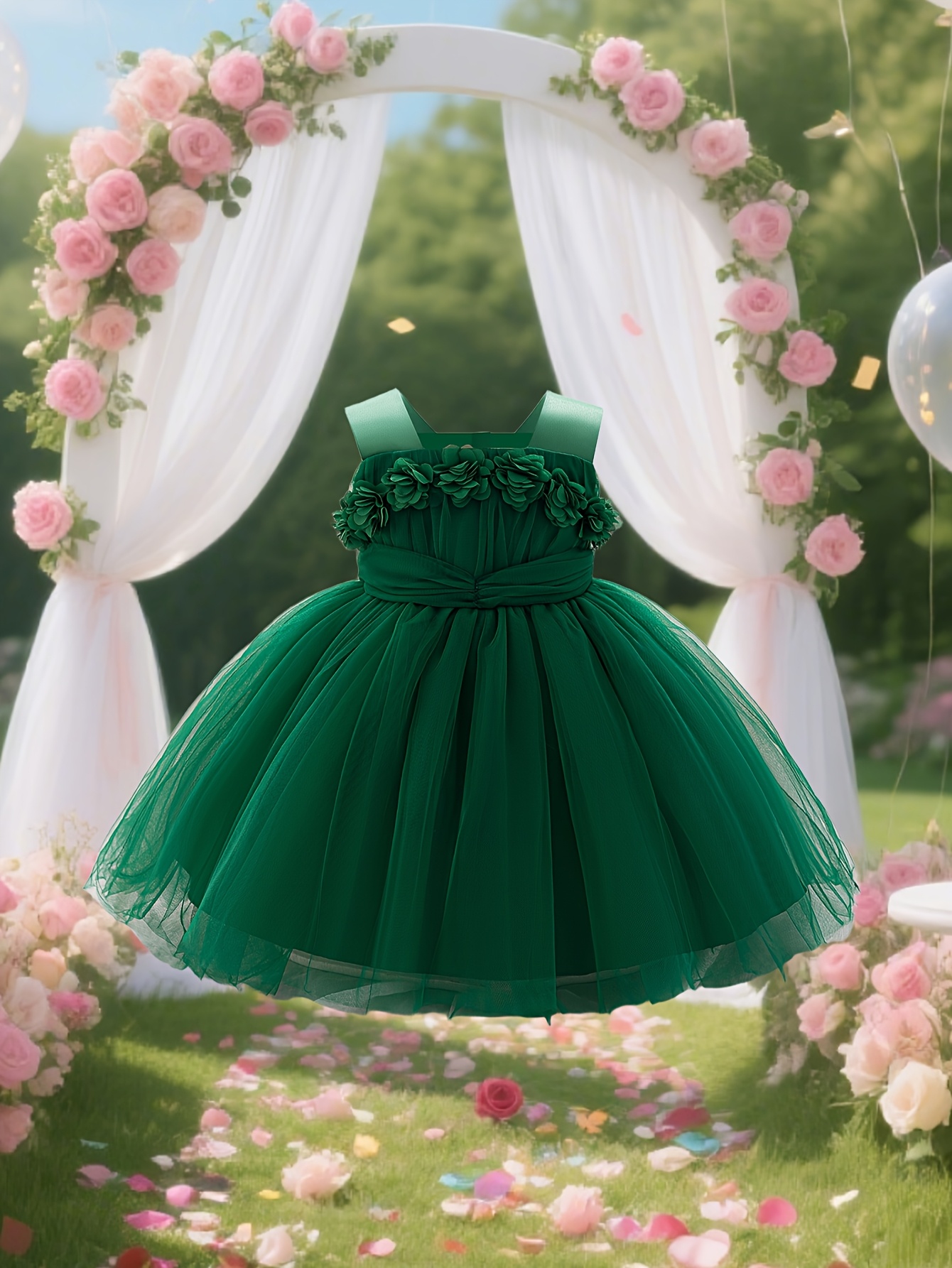 childrens strapless elegant fairy dress 3d flowers fluffy - Temu Qatar