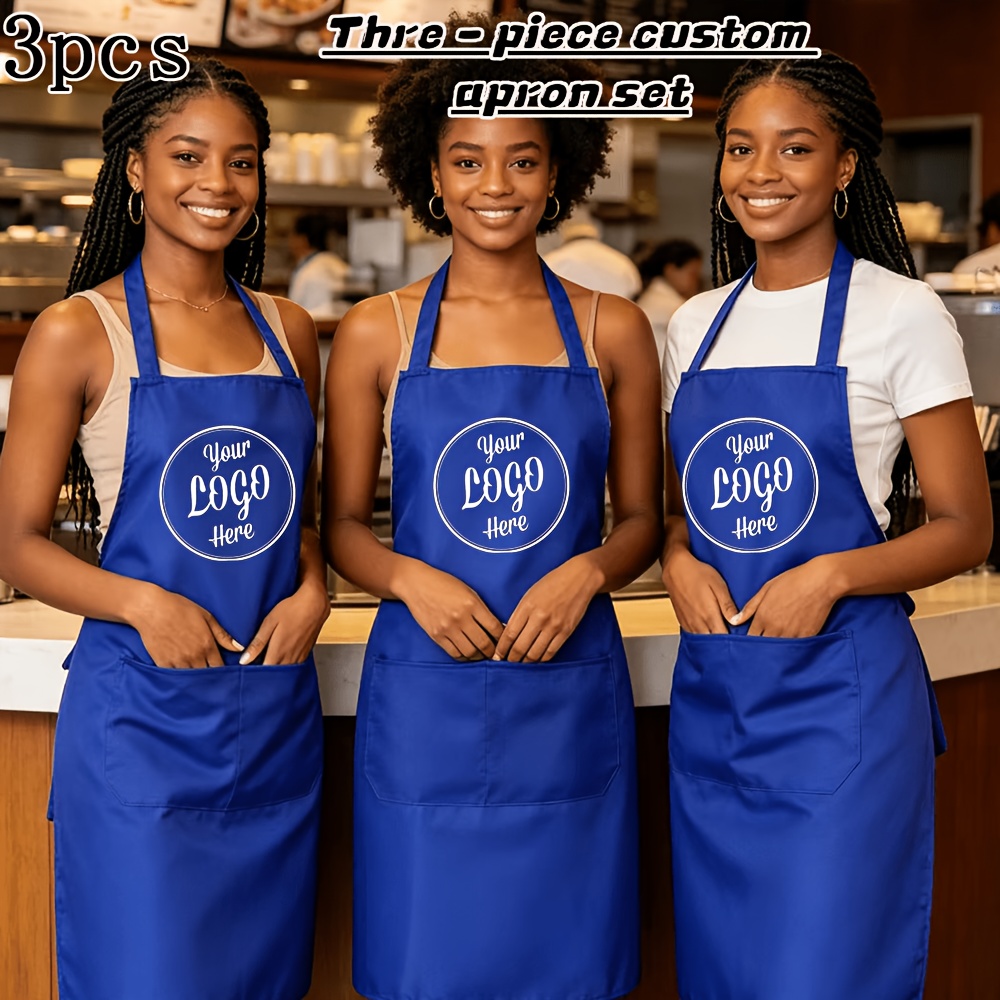 TEMU 3pcs Set Custom Printed Aprons, Multiple Colors - Personalized Chef, Bbq, Gardening, Aprons, Supports Logo/text/pattern Customization - Large