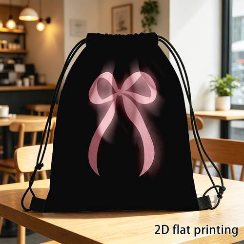 item picture womens pink bow heart backpack soft shell gym bag with adjustable shoulder straps drawstring closure and security cord bow decoration suitable for travel machine washable bag bow 2d 2d flat