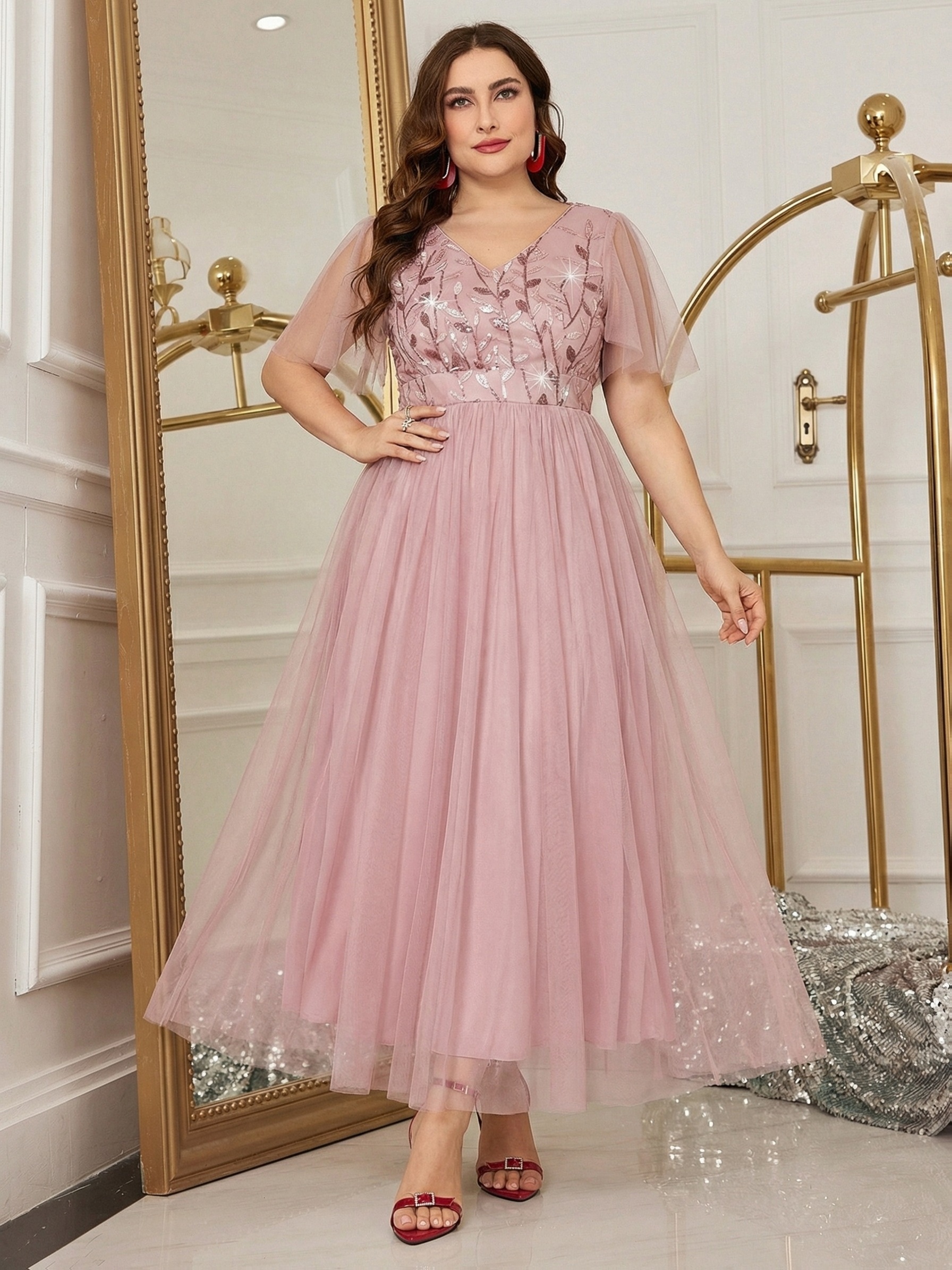 plus size, women's plus size elegant round neck wedding bridesmaid dress  suitable for weddings, & formal events - fitted, hand washable, wearable  attire (non-) | Shop On Temu And Start Saving | Temu Austria