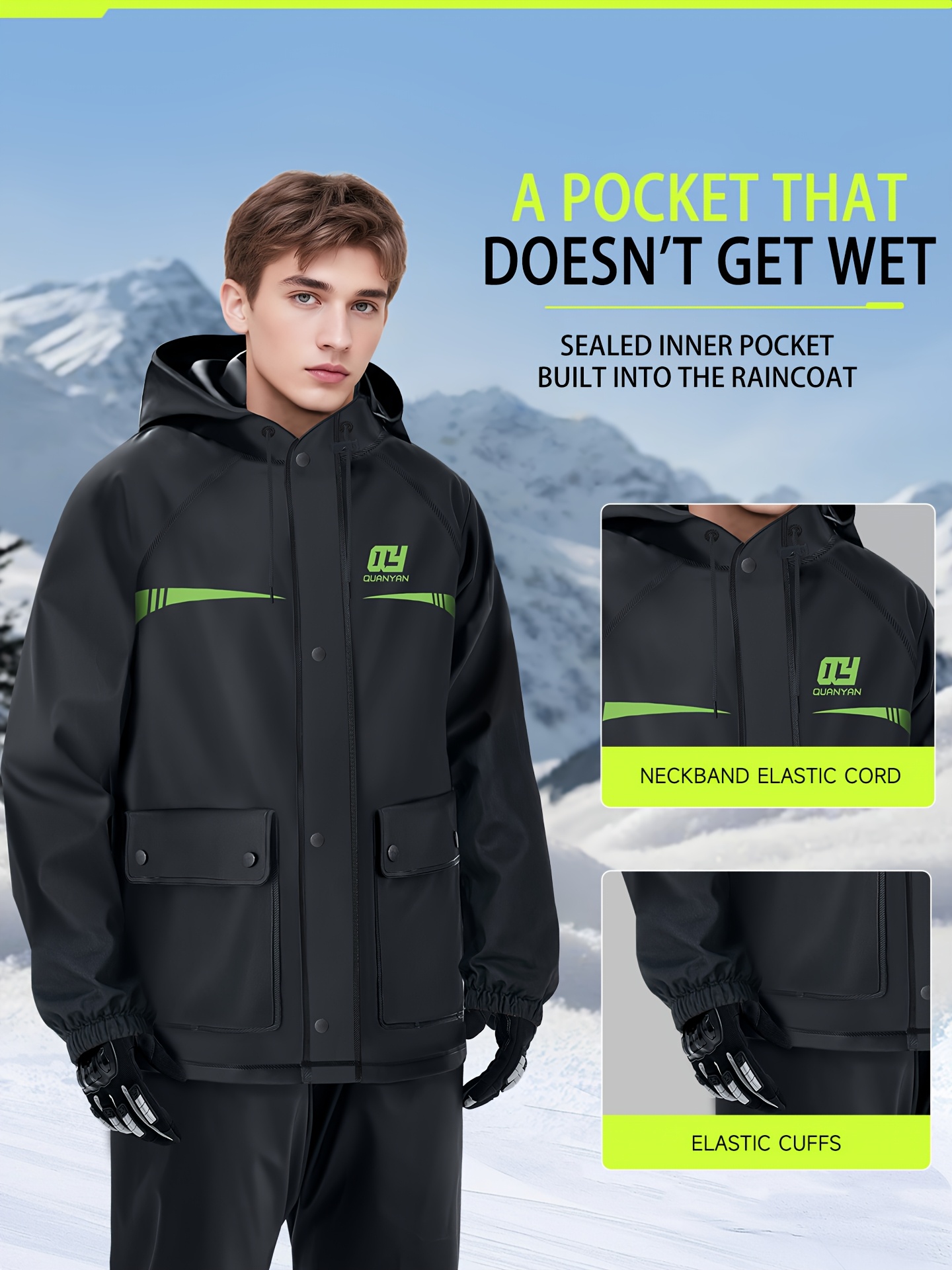 mens raincoat rain pants autumn and winter fashionable and lightweight snap button zipper with pockets pvc soft material suitable for riding long   outdoor work