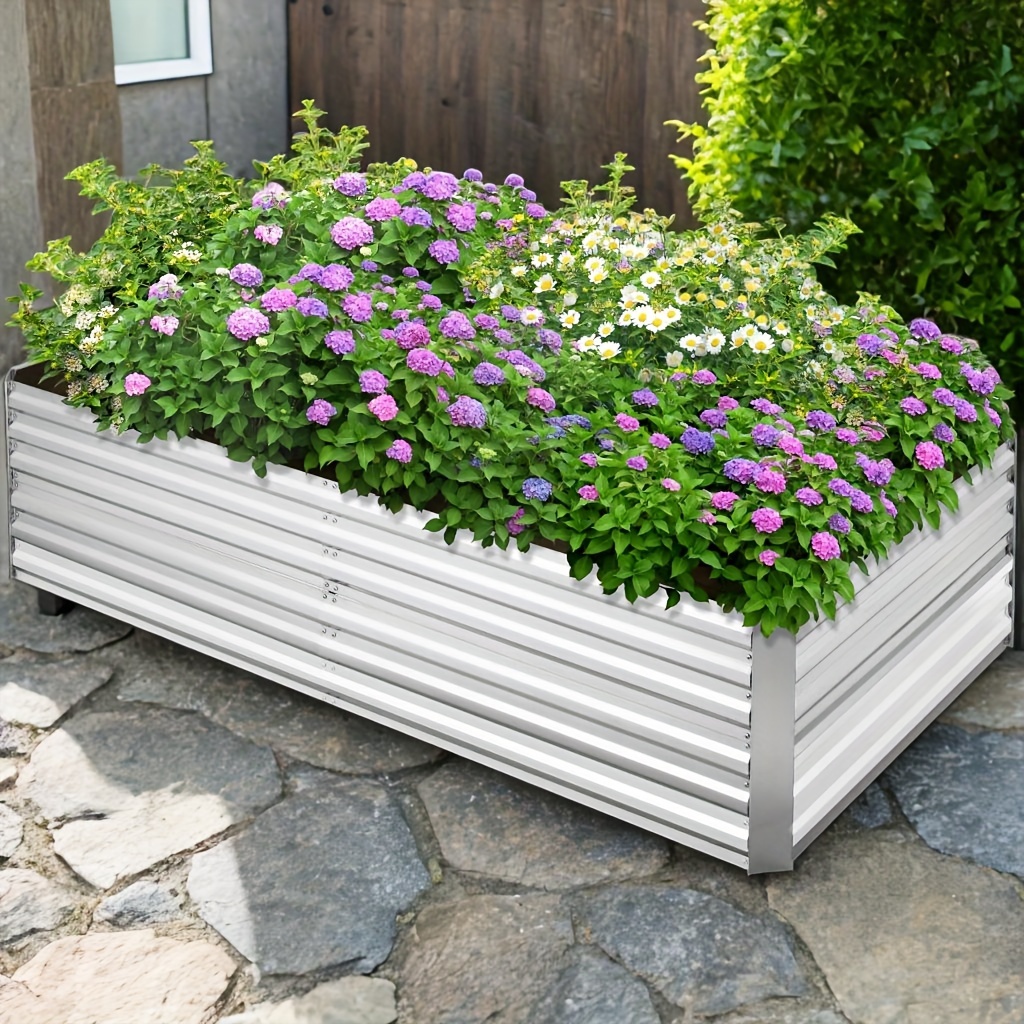 

8 X 4 X 2 Ft Galvanized Raised Garden Beds - Outdoor Metal Planter Boxes, Large Heavy Deep Root Gardening Planter Bed For Vegetables, Flowers, Herbs, 478 Gallon Capacity, Silver