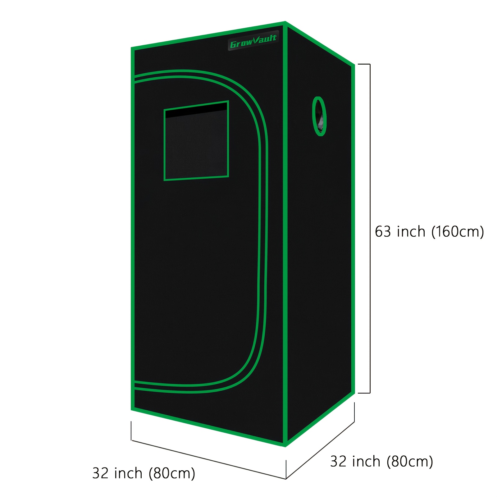 GrowVault 81.28cm x 81.28cm x 160.02cm Hydroponic Grow Tent with Observation Window & Floor Tray - 600D Mylar Reflective Indoor Gardening Tent for Herbs, Flowers, Vegetables, Space-Saving Design, Green, Indoor Grow Tent
