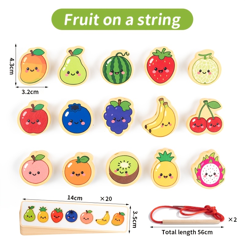 TEMU Jeu de Perles à Enfiler en Bois, Double Thème Animaux et Fruits, pour le Comptage et l'Apprentissage Cognitif, Exerce la Motricité Fine, Cadeau