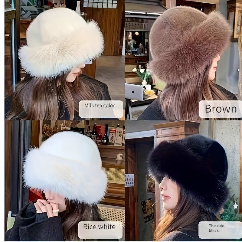 

Elegant Women's Fur Winter Hat - Cozy & Warm Thickened Cap With Ear Protection, Stylish In Cream/brown/white/black, Fit, Polyester, Hand Or Only