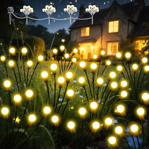 4pcs of 32 led solar garden lawn decorative lights outdoor flickering firefly lights featuring 8 lighting with the wind fairy light string suitable for gardens yards lawns landscape lighting and patio decoration