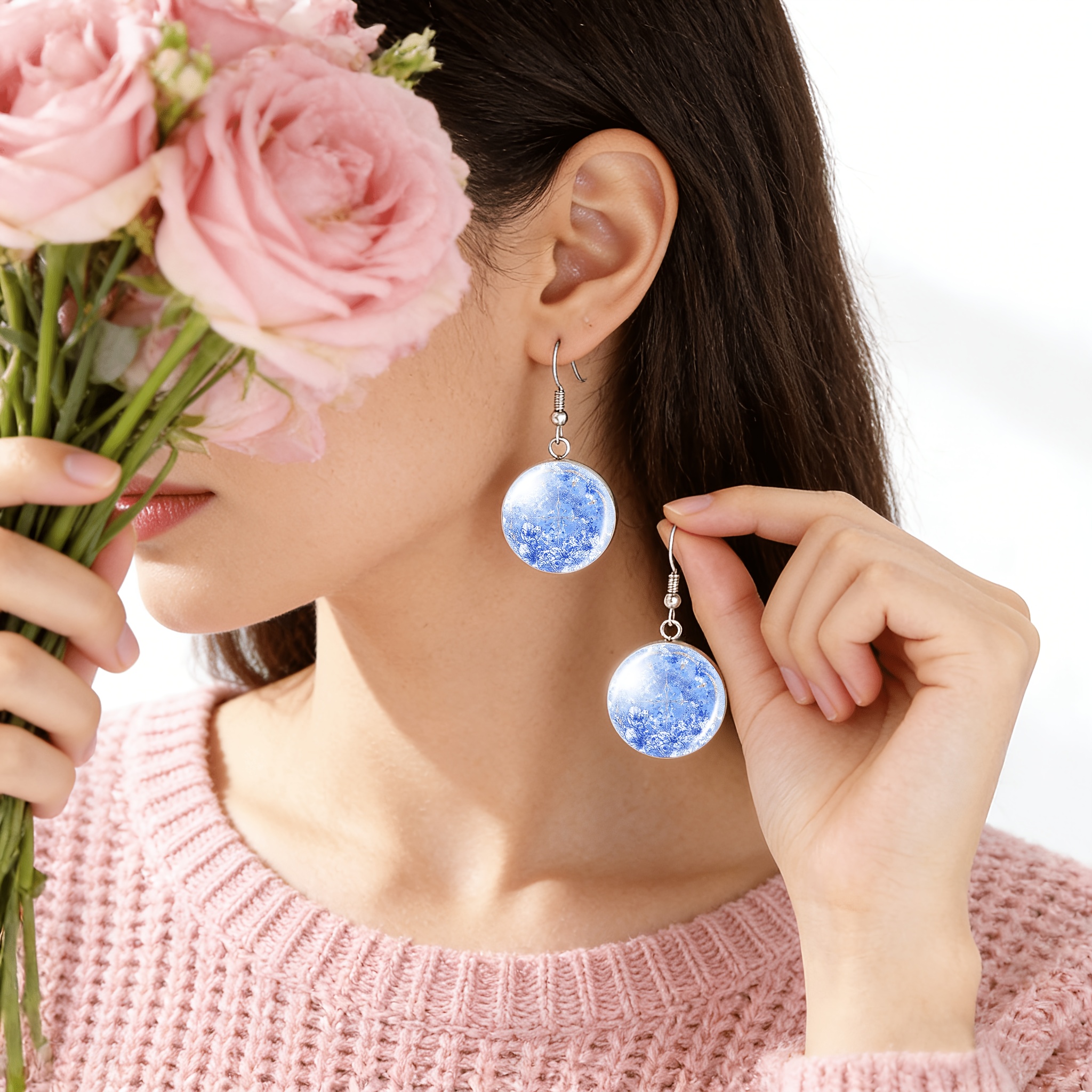 4pcs Floral Pattern White Jewelry Set with Necklace and Earrings