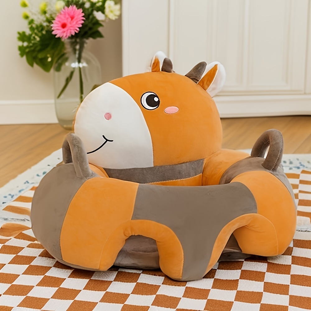 colorful   animal shaped   learning chair soft plush floor seat for safe posture hip development ideal for   4m 14y   in orange grey   details 1