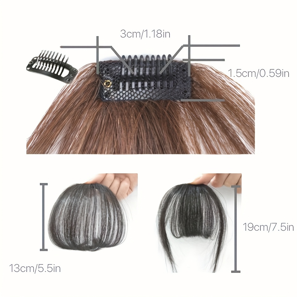 1pc real human hair clip-in bangs hair extensions straight wispy bangs with temples, air fringe & smooth natural look for women,  -in daily wear hairpiece, elegant hair accessories for festival wedding birthday party secure clip attachments details 7