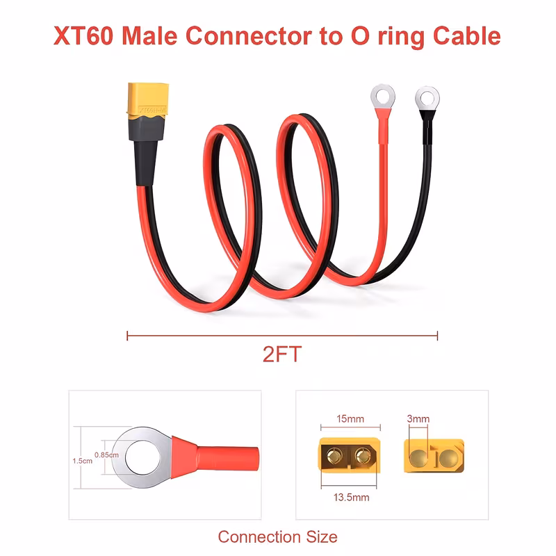 кабель с клеммой o-ring от xt60 к 10awg, кабель-коннектор xt60 male с клеммой o-ring с луженым чистым проводом, подходит для автомобилей, автомобильных аккумуляторов, автомобильной модернизации цепей, портативных электростанций и аккумуляторных панелей для вилочных погрузчиков и т. д., без аккумулятора Детали 2