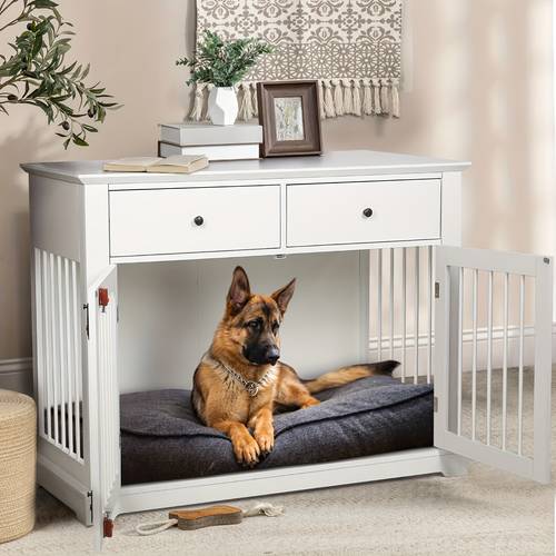 44 inch large dog crate furniture wooden dog kennel end table with storage drawers decorative dog house indoor for dogs