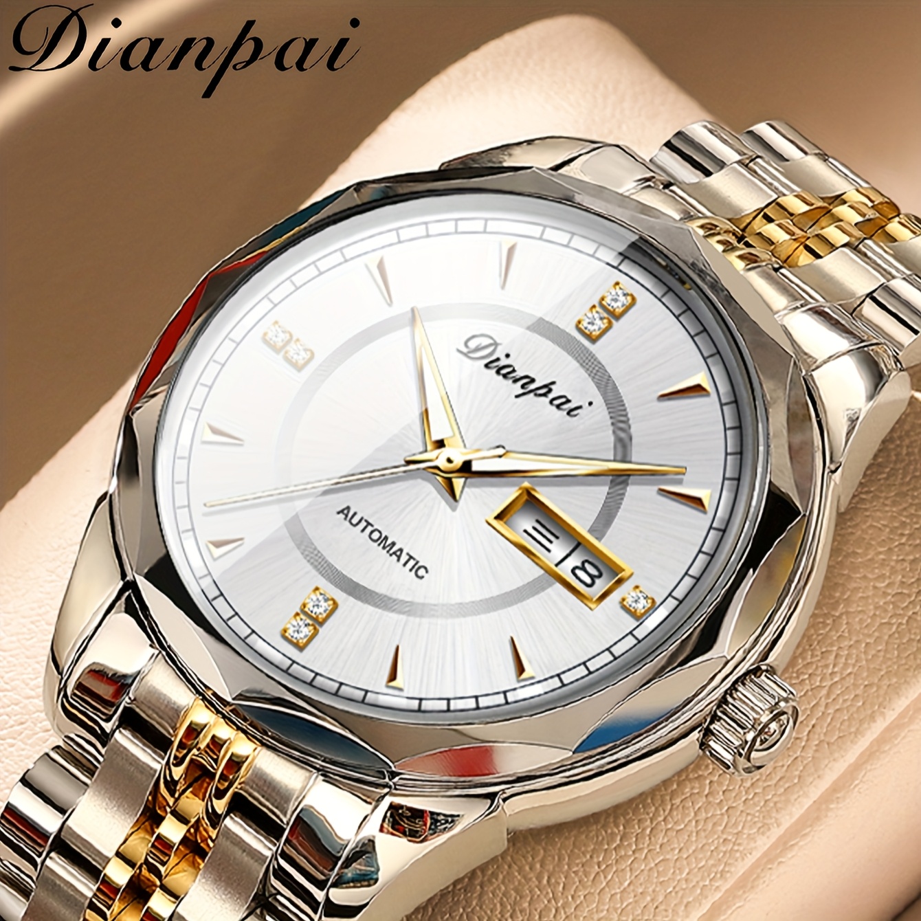 Montre Bracelet Femme élégante - Cadran Doré/rouge, Aiguilles Lumineuses - Neuf Avec étiquette