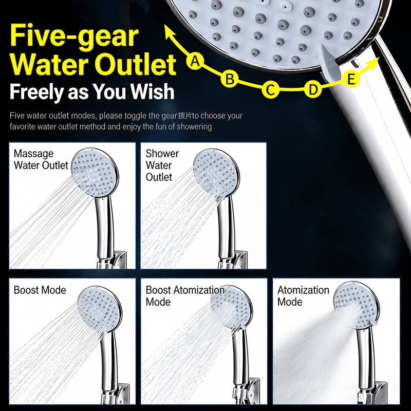 High-Pressure Handheld Shower Head Kit with 5 Modes and Flexible Hose