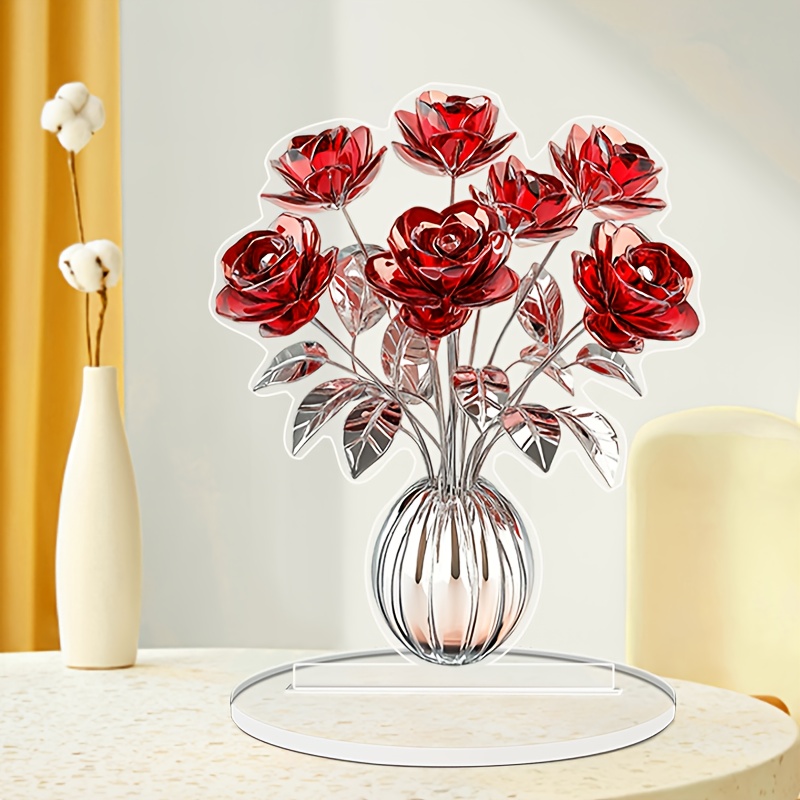 

1pc, Acrylic Tabletop Decoration With Crystal Statue And Vase (6.1"x 7.1"), Perfect Gift For Wife Or Girlfriend, And Table Decoration For Valentine's Day And Anniversary