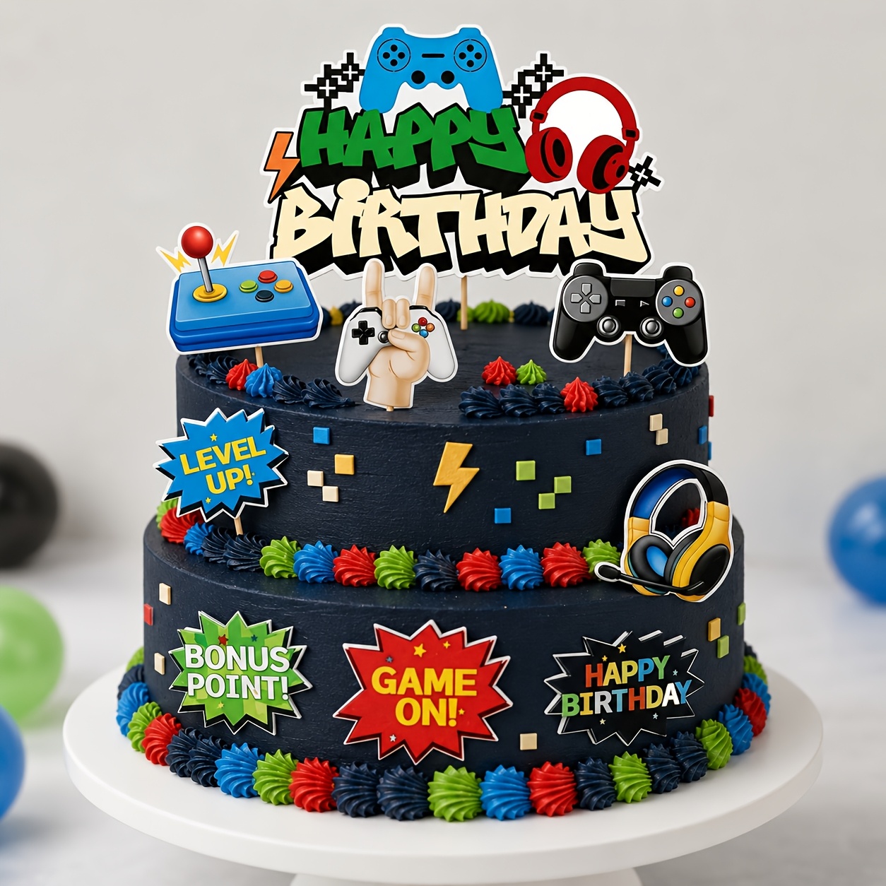 TEMU Set de 9 adornos para de con temática de videojuegos, decoraciones para de de gamer con diseños de mando y auriculares, ideal para celebraciones