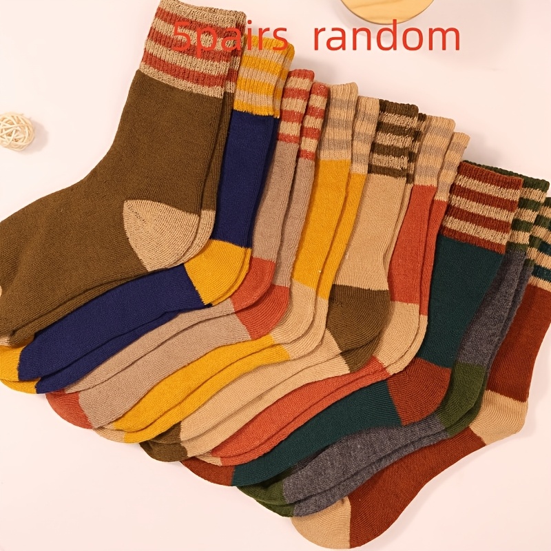 TEMU Random 5-pair/10-pair Women's Comfortable Casual Thickened Warm Terrycloth Socks, Unisex Winter Terrycloth Socks