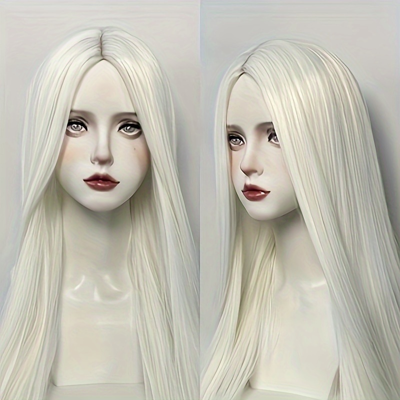 

Anime Cosplay Wig 60cm White, Heat Resistant Synthetic Hair, Straight Long Middle-part Buckle Net Cap For Daily Use, Conventions & Role Playing Events