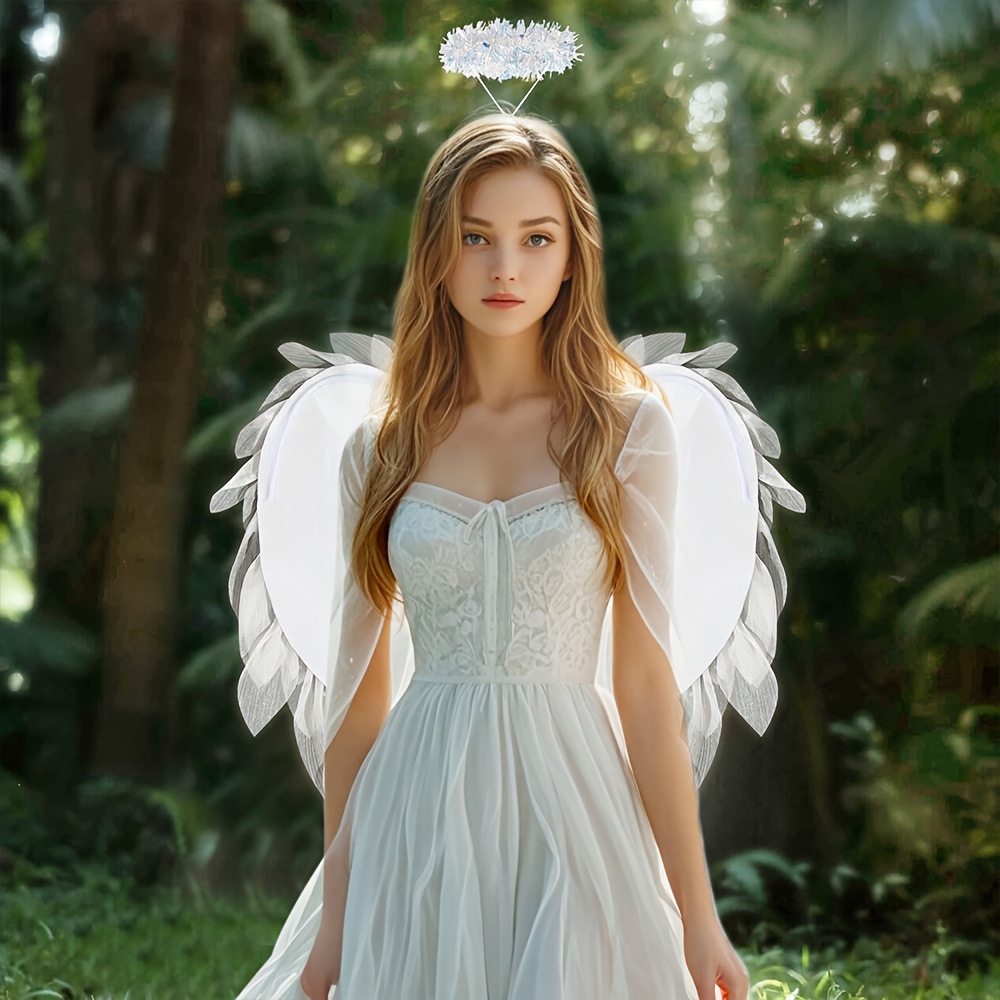 black white angel wings a headband a two piece set - Temu Greece