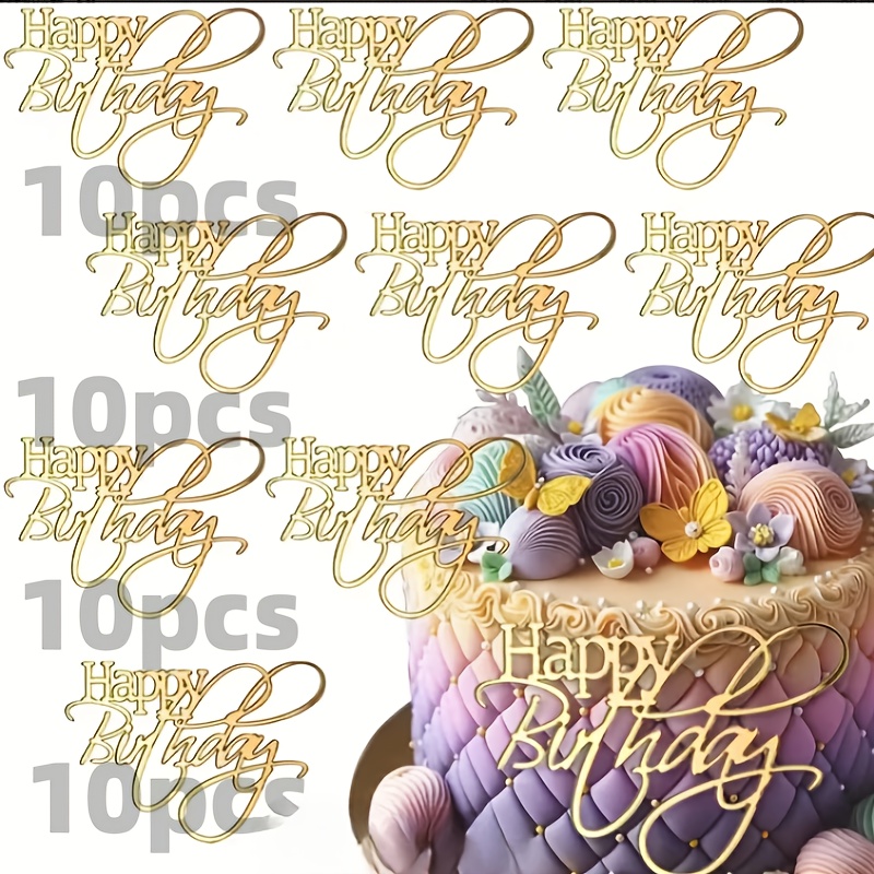 Image of 10pcs Happy Birthday Anniversary Cake Insert Card Mirror Acrylic Cake Decoration Insert Cake Decoration Cupcake Insert Card Birthday Party Arrangement