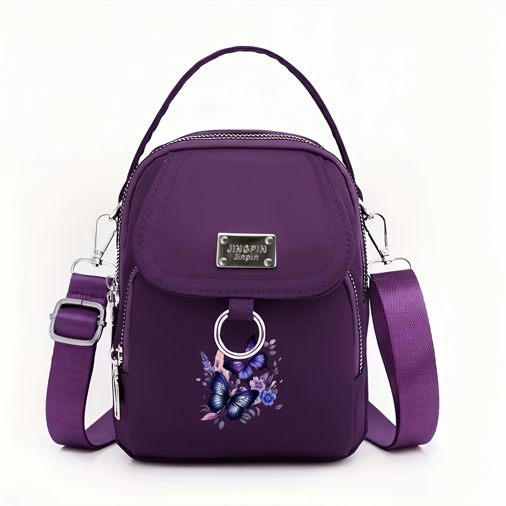 TEMU Purple Blue Gradient And Floral Fashion Women's Mini Phone Pouch Lightweight Multi-pocket Body Bag With Headphone Hole Single Shoulder Bag