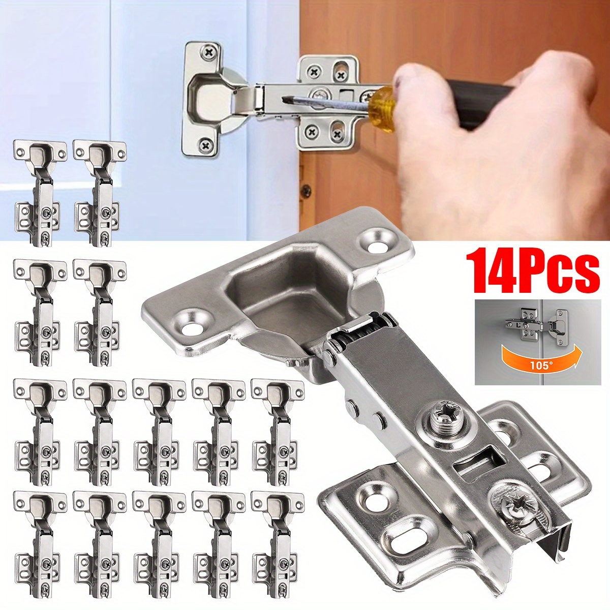 E-shop 14 Stück Küchenmöbel Türscharniere, Soft Close Schrank Schranktüren Scharniere, Klapptüren Scharnier mit Schrauben, Vollüberdeckung Geräuschlose