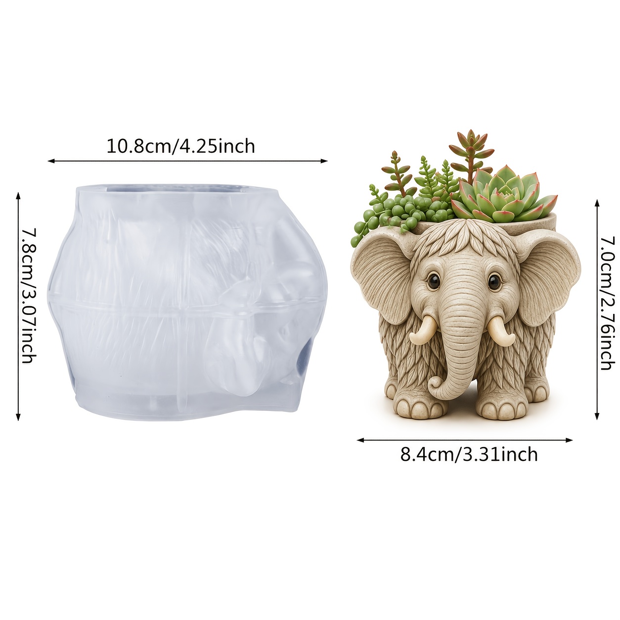 TEMU Moule en silicone réutilisable éléphant debout pour artisanat en résine, d'éléphant en texturé intégral avec et pattes, moule à résine époxy DIY