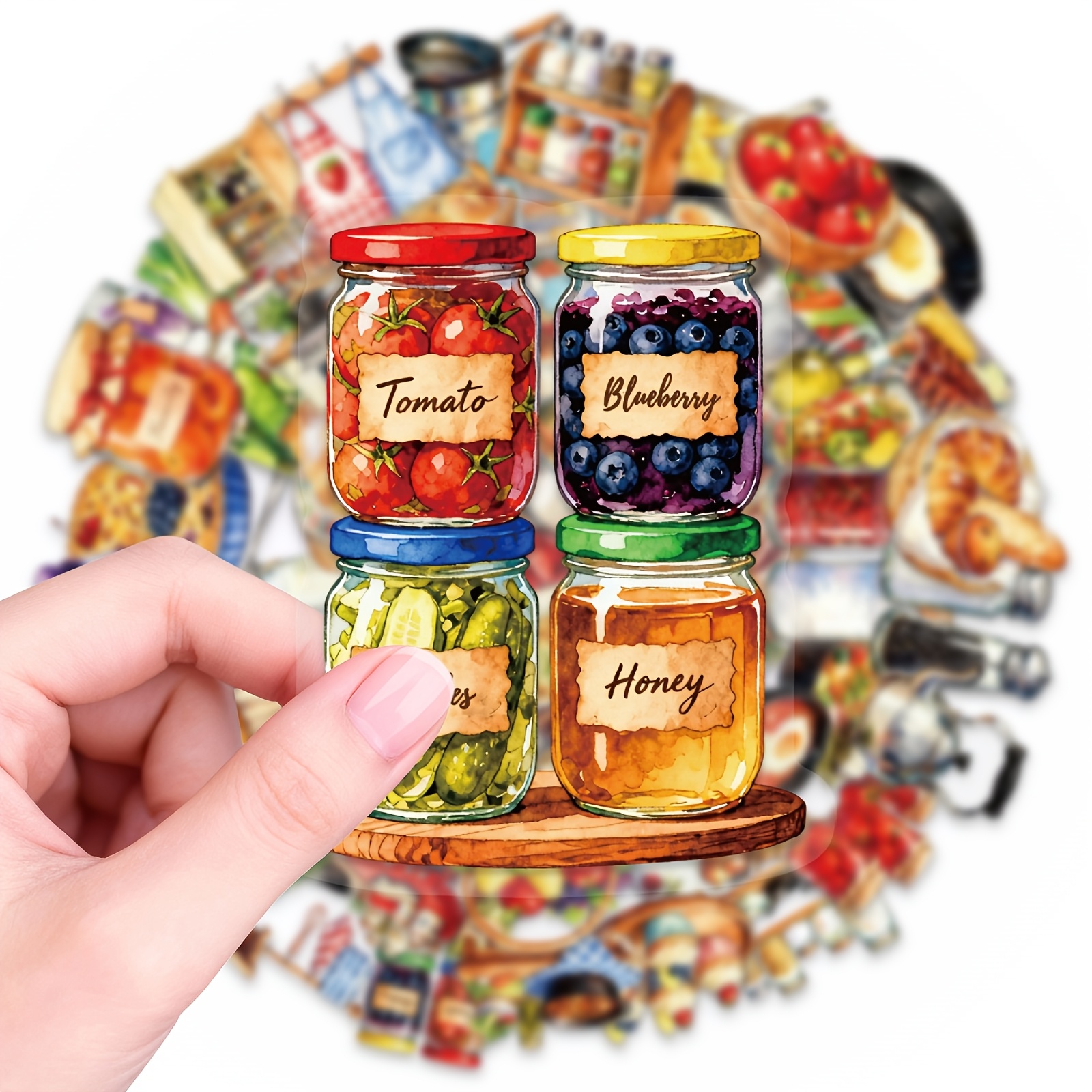 Image of 56pcs Food Stickers Pet Transparent Stickers Homemade Cuisine Decals Decorative Stickers For Planner Diary Kitchen Calendar