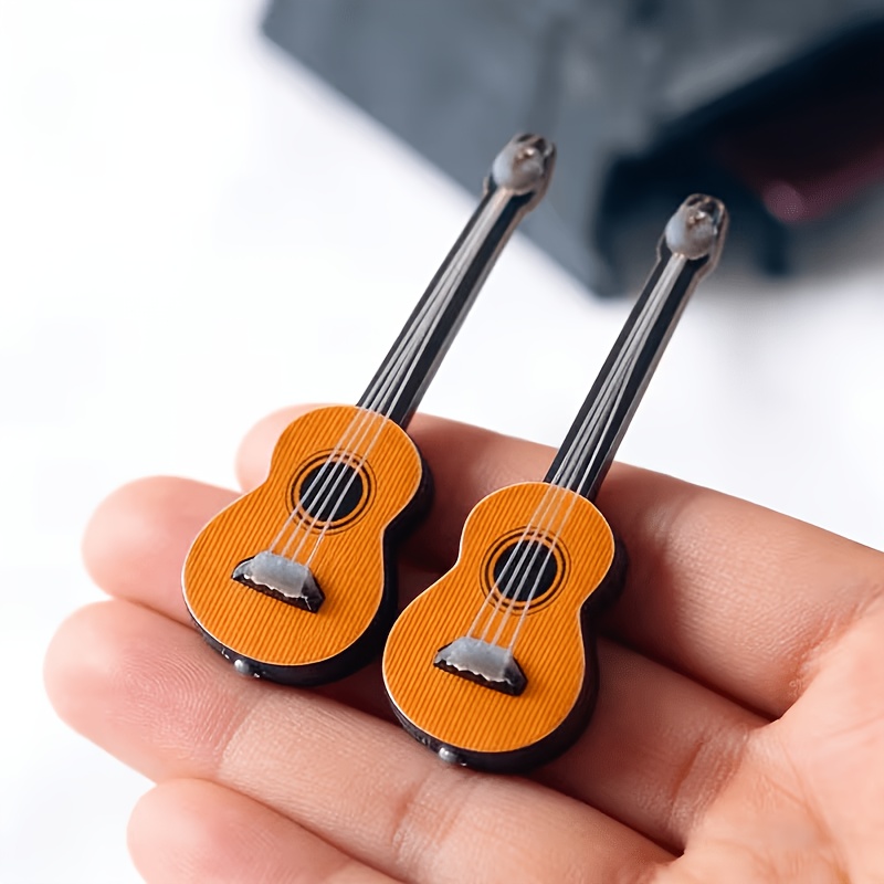 TEMU 2pcs Mini Handcrafted Miniature Guitar Model Ornament, A Tiny Musical Instrument Decor For Desktop And Home Display, A Collectible Gift For