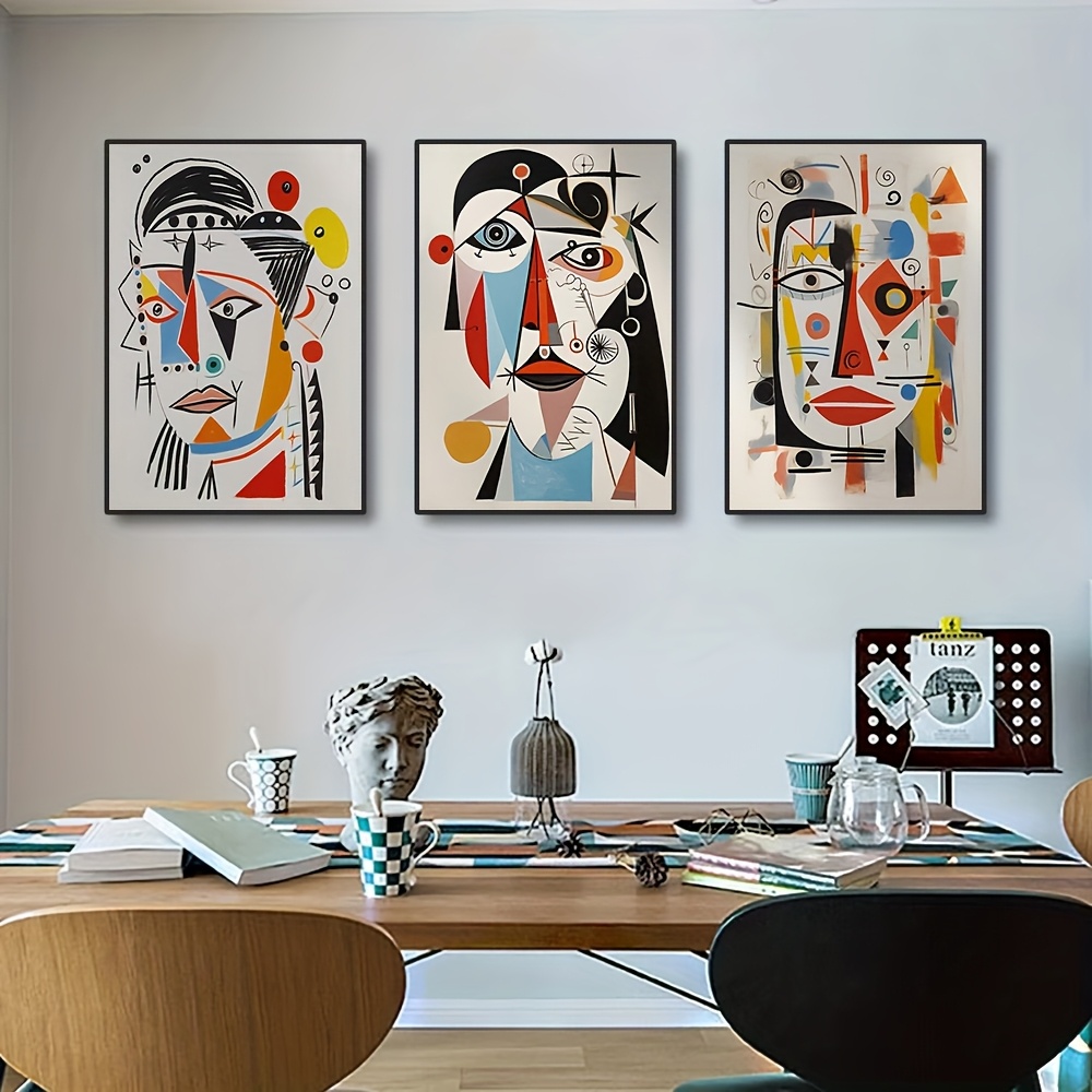 TEMU 3pcs Frameless Abstract Figures Canvas Art Print, Picasso-inspired, Vintage, Minimalist, , No Frame, With Wall Art For Living Room, Bedroom, ,