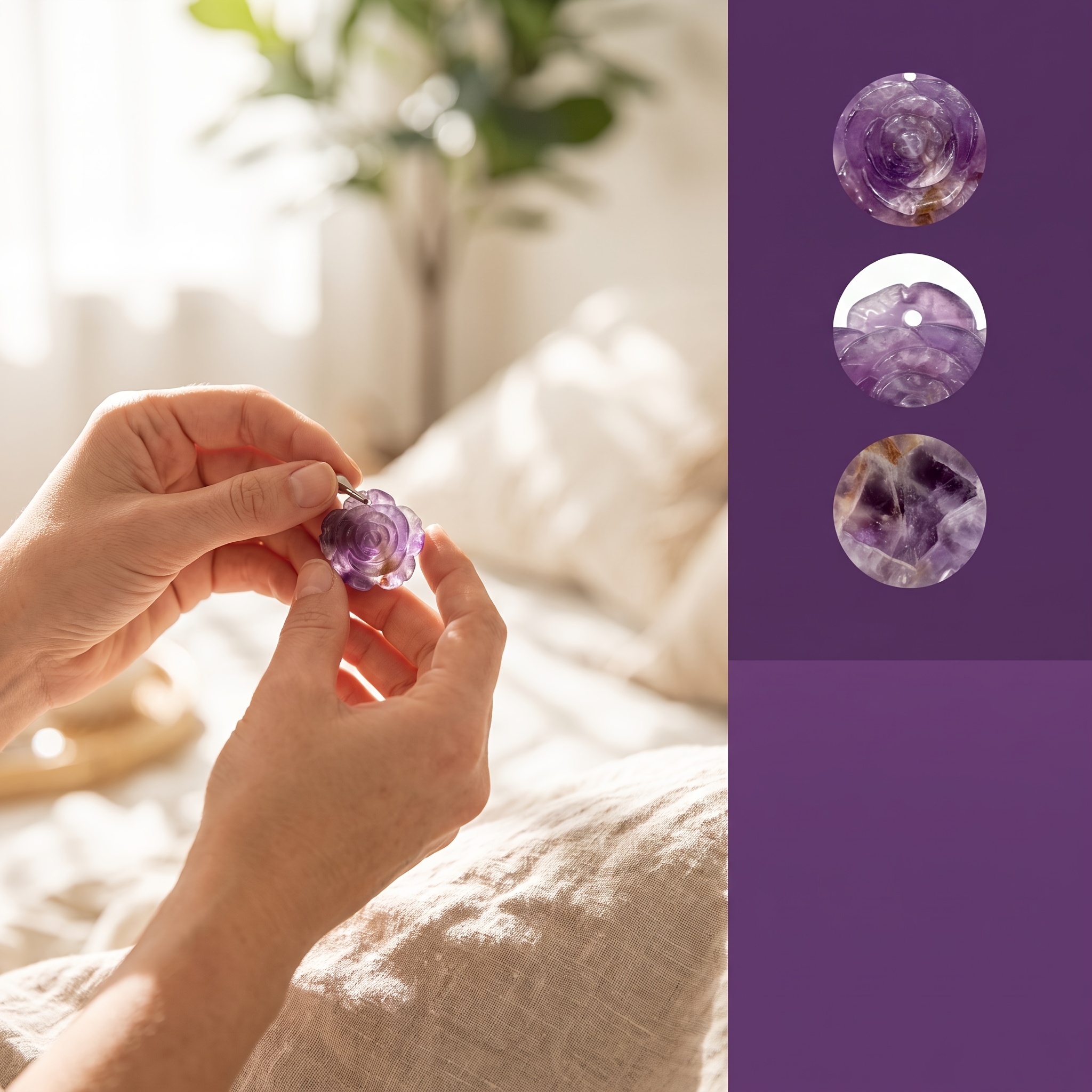 Natural Amethyst 3D Rose Pendant