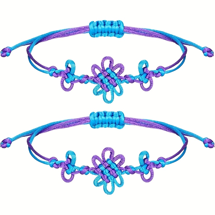 Image of 2 Handmade Woven Chinese Knot Women's Rope Couple Blue And Purple And Safe Knot Bracelets Suitable For Holiday Wear And Gift (style Random)