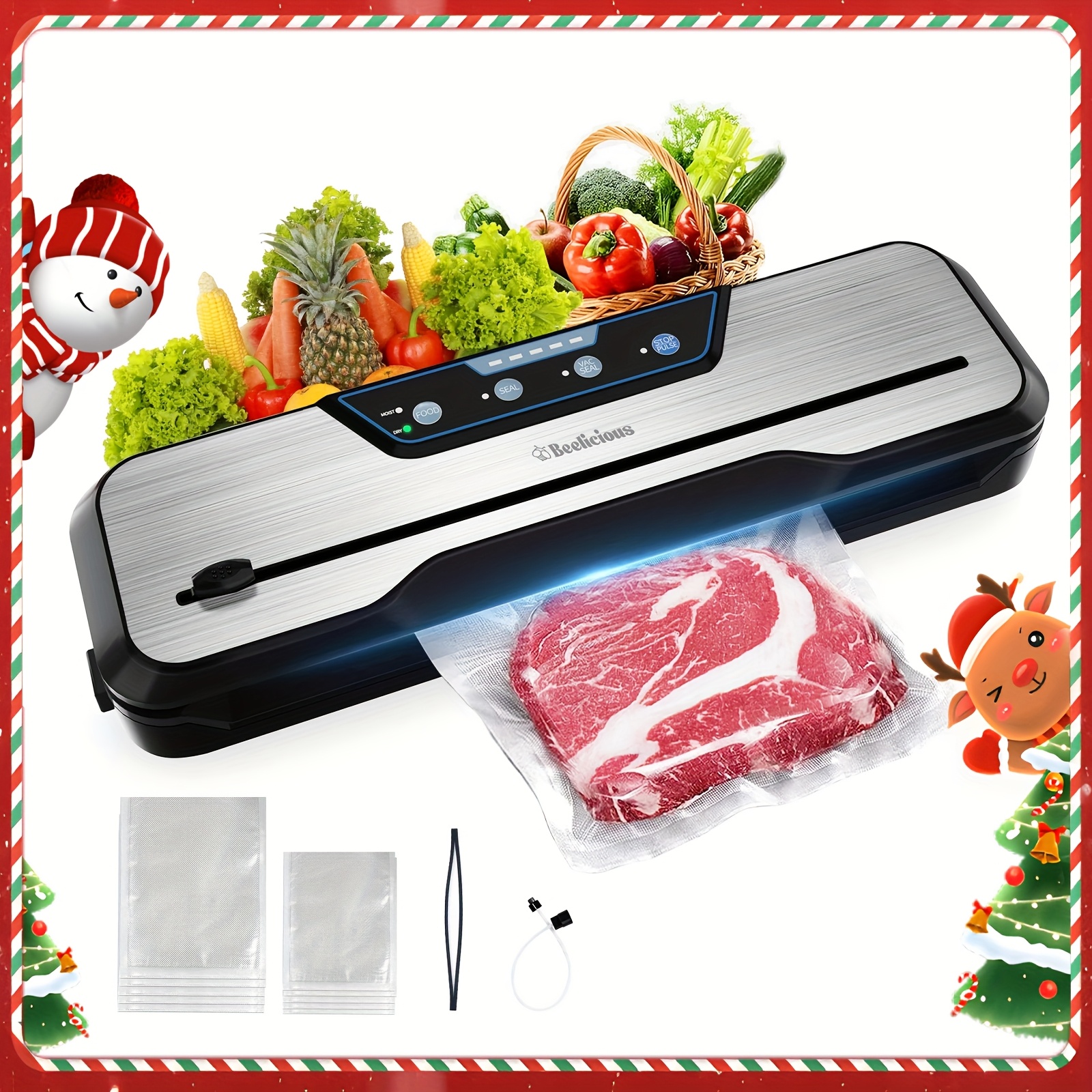 

Beelicious Vacuum Sealer Machine, With Kit, Beelicious Automatic Air For Food Storage, With Build-in Cutter, Mode, Hose| Led Indicator | Quiet | 50% Compact | Sous Vide