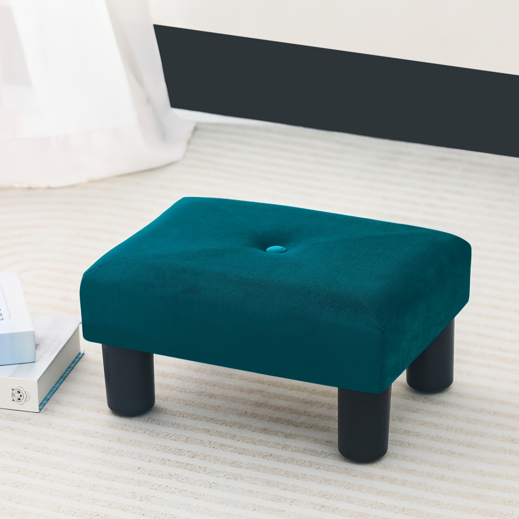 

14.5" Velvet Small Footstool Ottoman For Footrest, Modern Rectangle Step Stool Extra Seating With Non-skid Plastic Legs For Living Room Couch Entryway