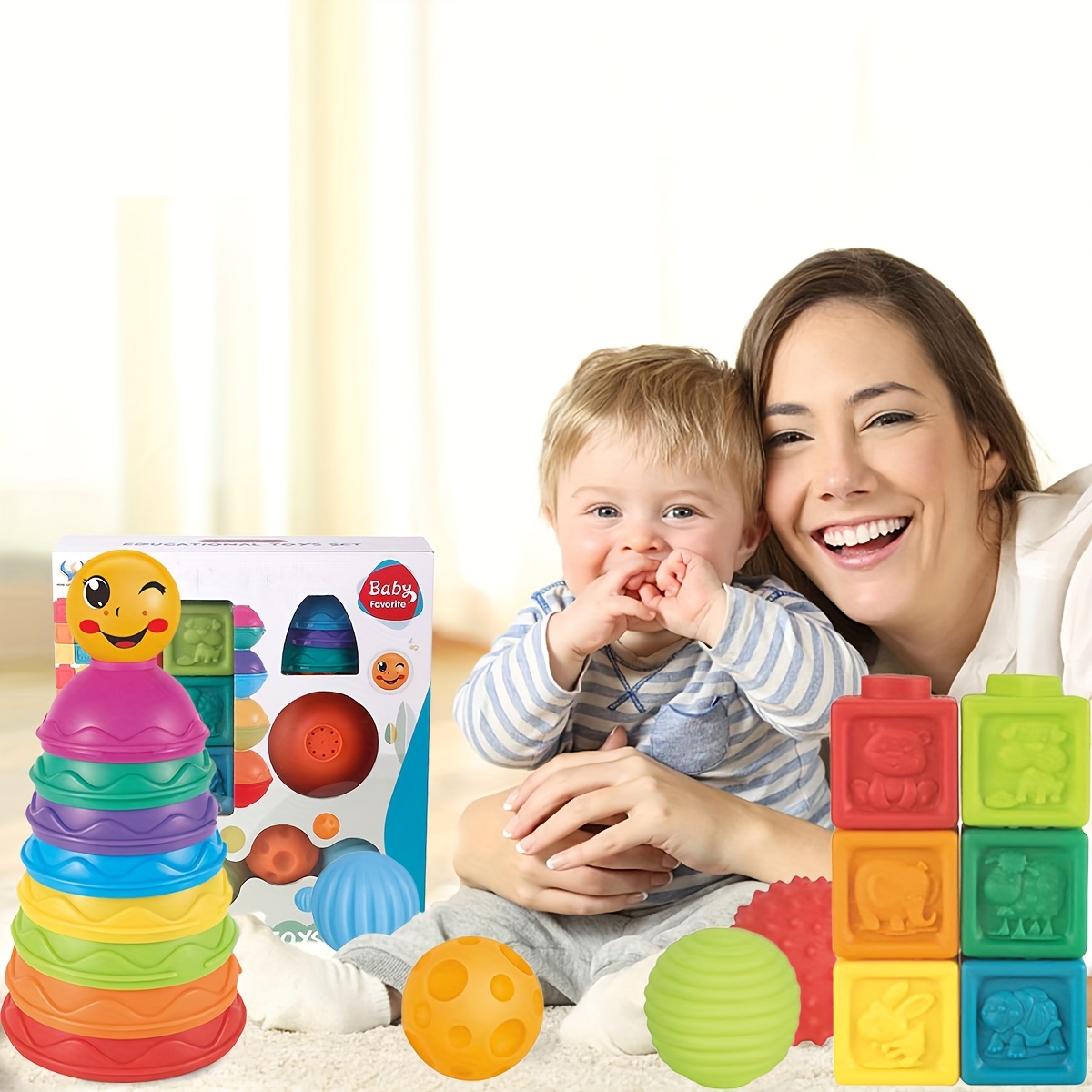 Baby Blocks Toys Colorful Stacking Building Blocks, Soft Infant Toys  Sensory Balls for Babies Kids, 6+ Months, Christmas Birthday Gift - Main Image