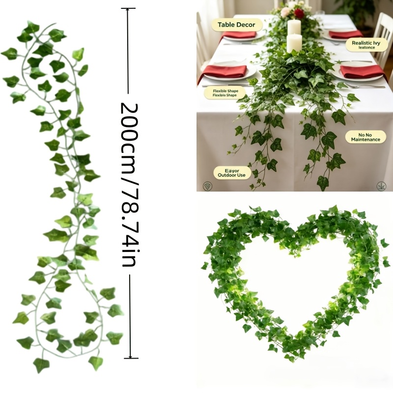 TEMU 8pcs Set Artificial Ivy Vine Wreath - Realistic Ivy With Plastic Leaves, Suitable For Various Decorative Scenes, Maintenance-free , Suitable For