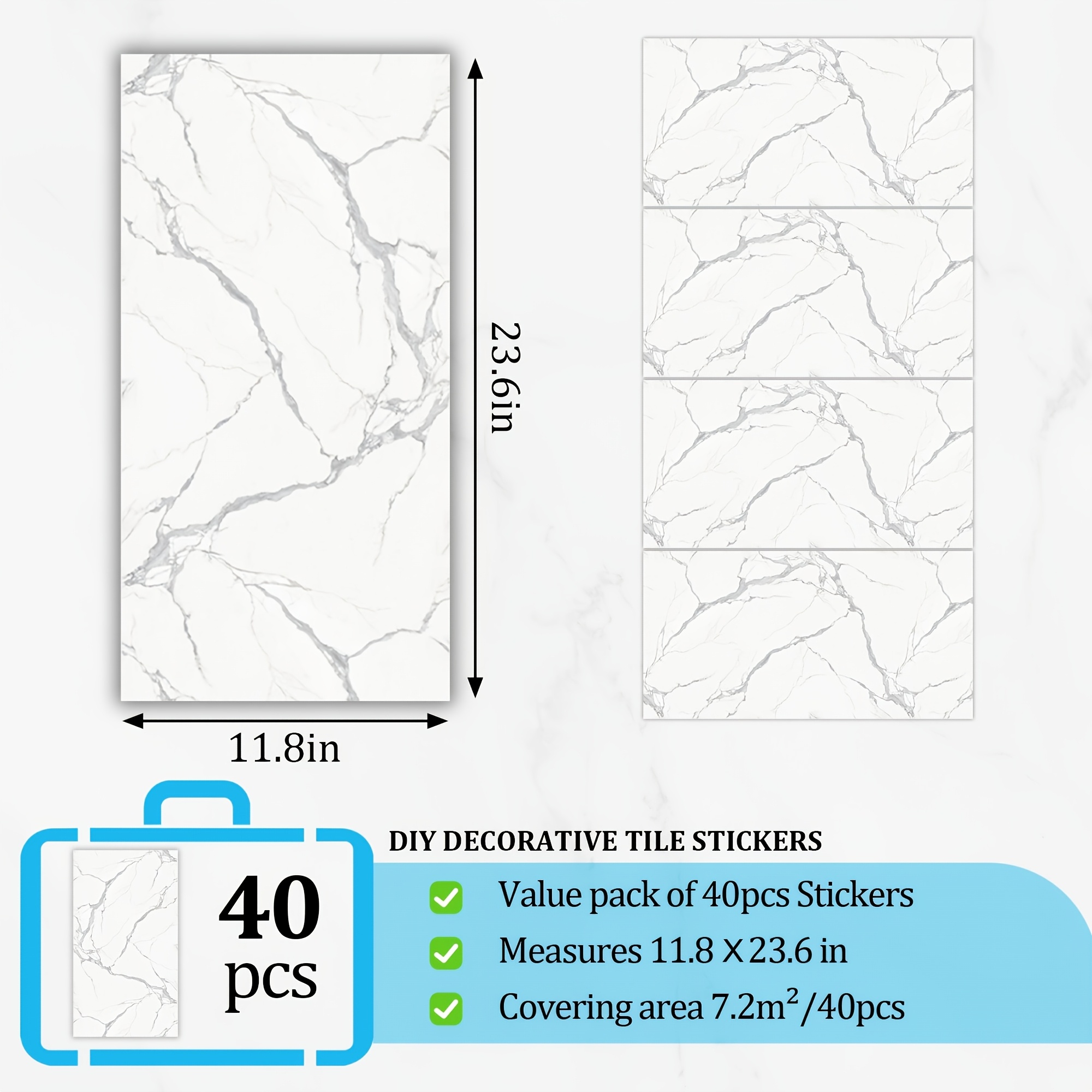 Image of 20/40pcs Self-adhesive Marble Wall Panels Suitable For Bathroom, Kitchen & Living Room - Pvc With Marble Texture, Easy Clean Modern /ceiling Protection Panels, Design For Diy Installation
