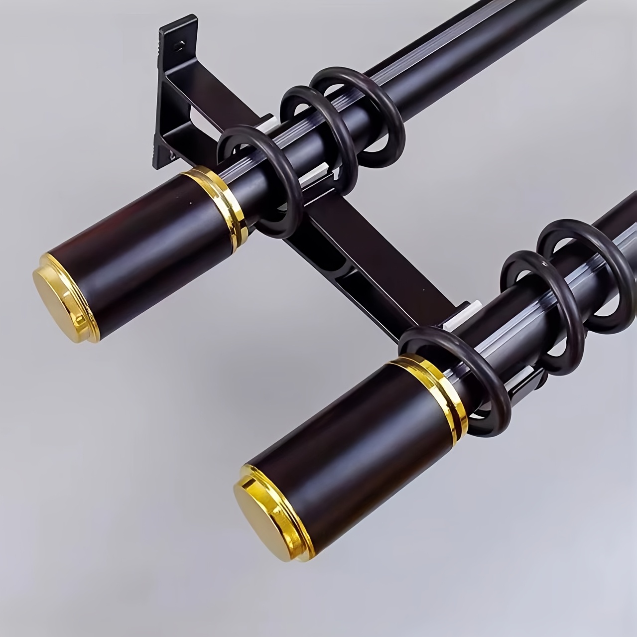 Image of 4pcs Of Bohemian Style Aluminum Curtain Rod Bracket-wall-mounted Double Bracket Hook, Black Metal With White Embellishment, Space- Bathroom And Home Decoration Design