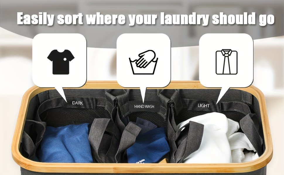 cestos de roupa com tampa, 42,27 galões extra   organizador de roupas com 3 divisões para quarto, lavanderia, cesto de roupas  , cestos de lavanderia detalhes 1