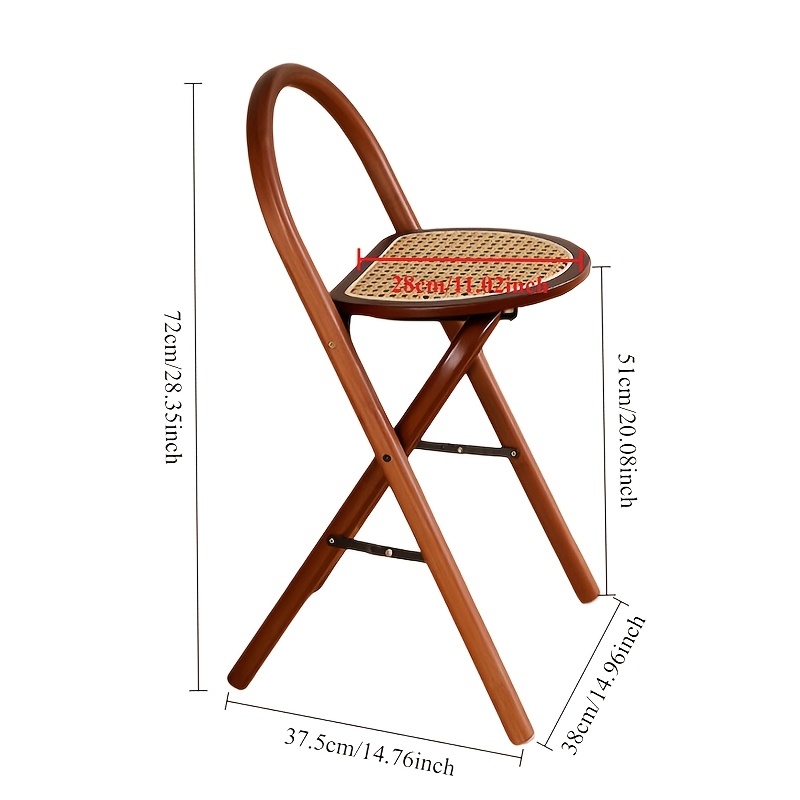 1pc, Bamboo Portable Rattan Folding Stool with Handle, Home Dining Chair, Vintage Style Leisure Chair, Space Saving - Perfect for Restaurant, Living Room, Kitchen, Bar, Dormitory