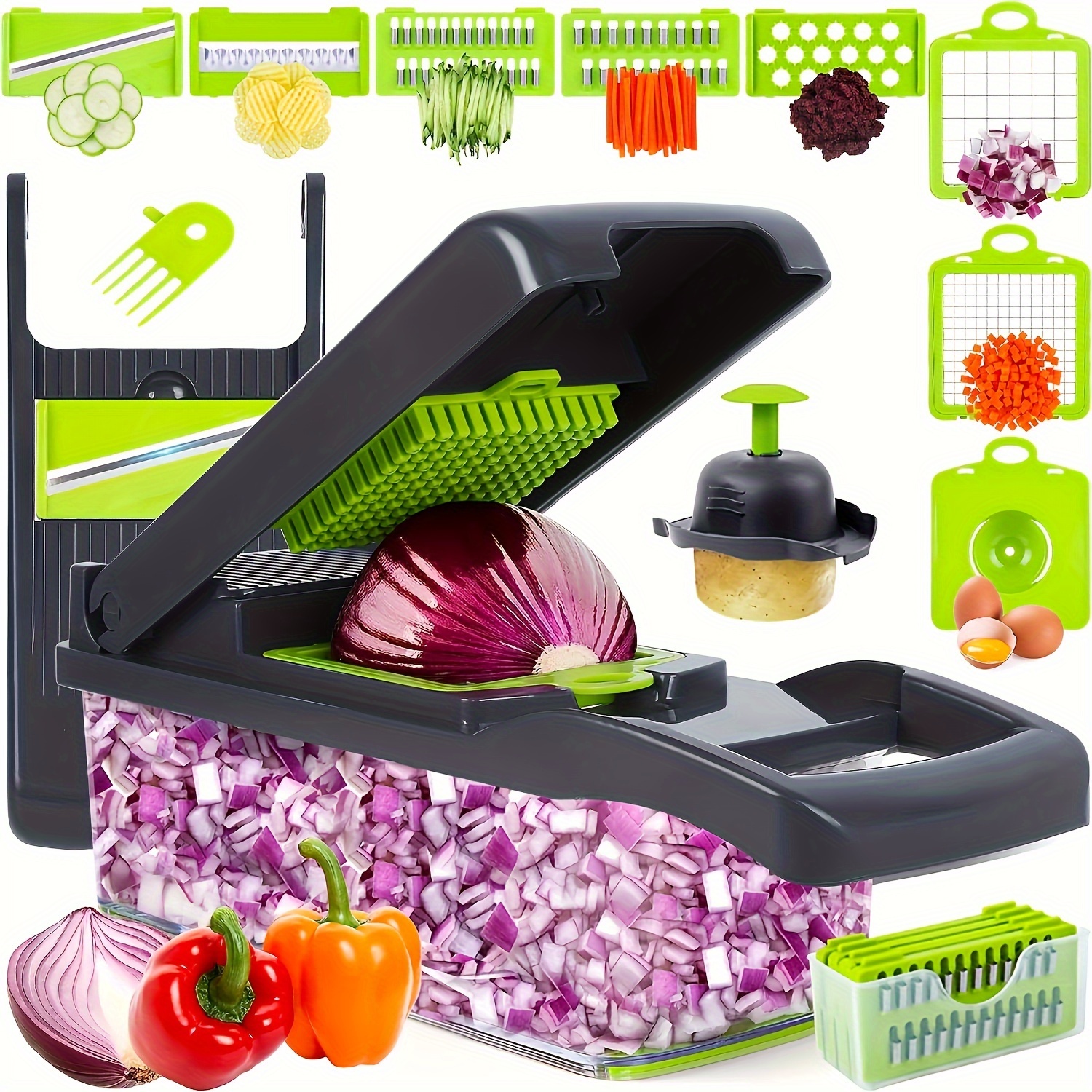 

Vegetable Chopper, Onion Chopper, Mandolin Slicer, Pro 10 In 1professional Food Choppermultifunctional Vegetable Chopper And Slicer, Dicing Machine, Adjustablevegetable Cutter With Container (grey)