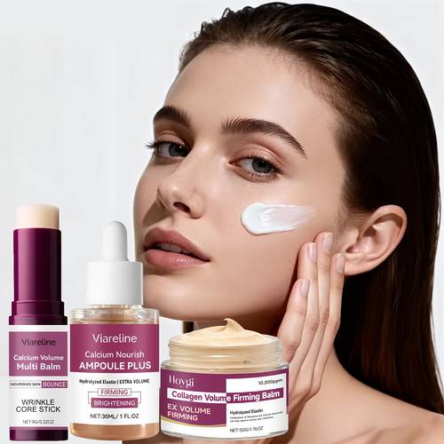 3pcs facial care set collagen moisturizing cream and hydrating stick essence for long lasting firming of face neck and eye areas hydrates and skin provides moisture for dry skin texture suitable for