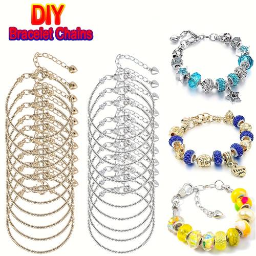 item picture 14 16 22 26 30pcs golden silvery adjustable stainless steel chain charm bracelets with heart extender for jewelry making crafts christmas new year and birthday gifts