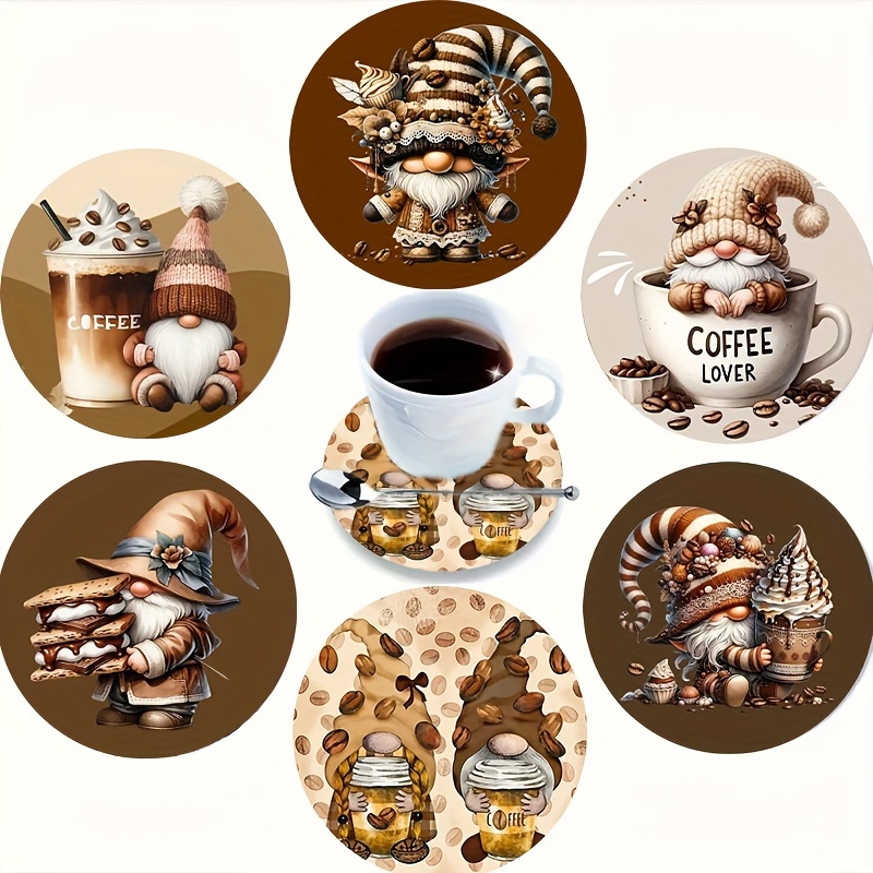 

6-pack Wooden Coffee Gnome Coasters, Heat Resistant Mats For Drinks, Decorative Cup Pads For Home, Cafe, Tea Time, Themed Party Decor, Ideal For Car And Racing Mugs, Unique Gift Set