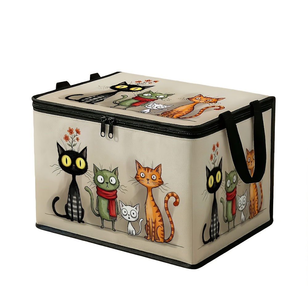 TEMU 1 Boîte de rangement pliable à grande capacité avec motif animalier fantaisiste (motif de dessin animé de groupe de chats). Organisateur pour
