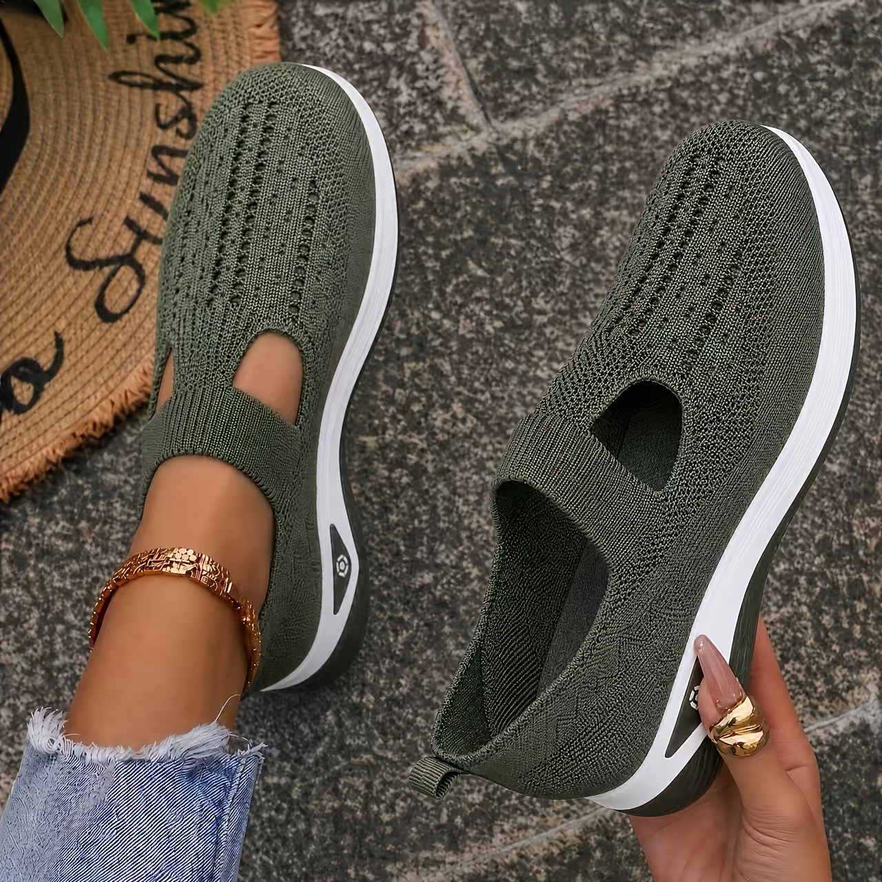 Women's Breathable Mesh Sleeve Sports Shoes - Lightweight And Comfortable Walking Shoes, Pvc Sole And Cloth Shoe Pad - Shoes, Women Shoes, Sneakers