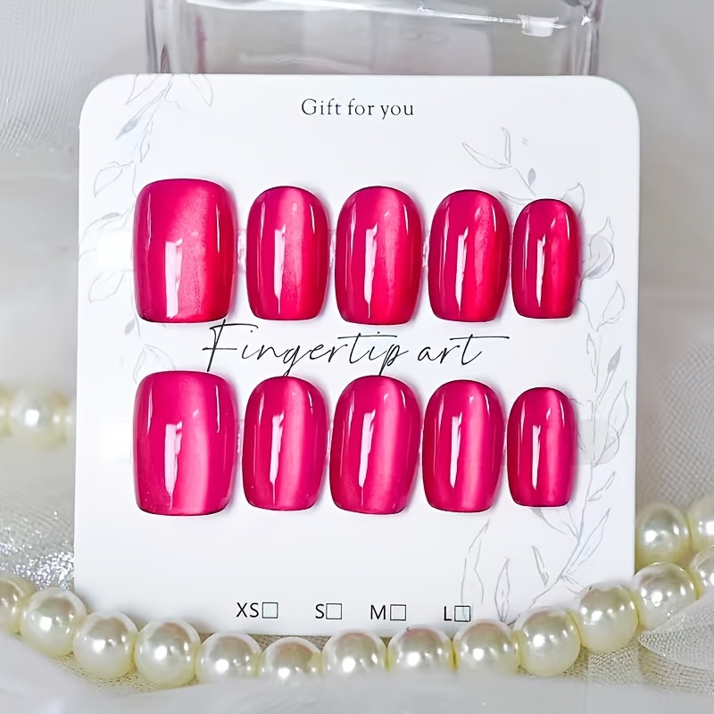 TEMU 24pcs Handmade Short Square Press-on False Nails Suitable For - Cat-eye Red False Nails With Short Length, For Manicure/pedicure, Spring Summer
