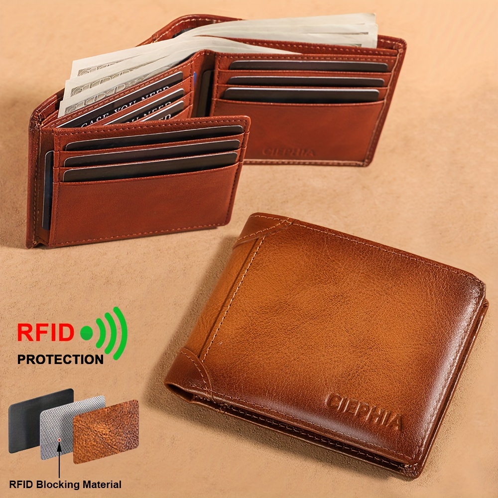 

Ciephia Men's Retro Full Grain Leather Rfid Blocking Tri-fold Wallet With Multiple Card Slots - Perfect Gift For Men